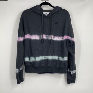Hollister Grey Striped Tie Dye Pullover Hooded Sweatshirt